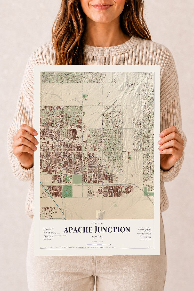 Apache Junction, Arizona map print, 12" x 18", Archival Matte Print
