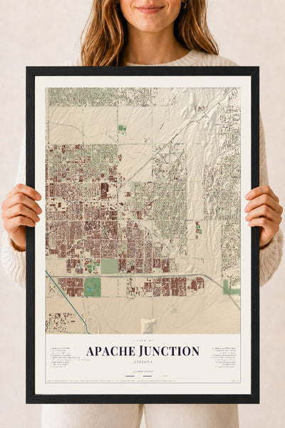Apache Junction, Arizona map print, 18" x 24", W/ Black Ayous Wood Frame
