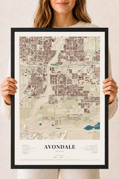 Avondale, Arizona map print, 18" x 24", W/ Black Ayous Wood Frame