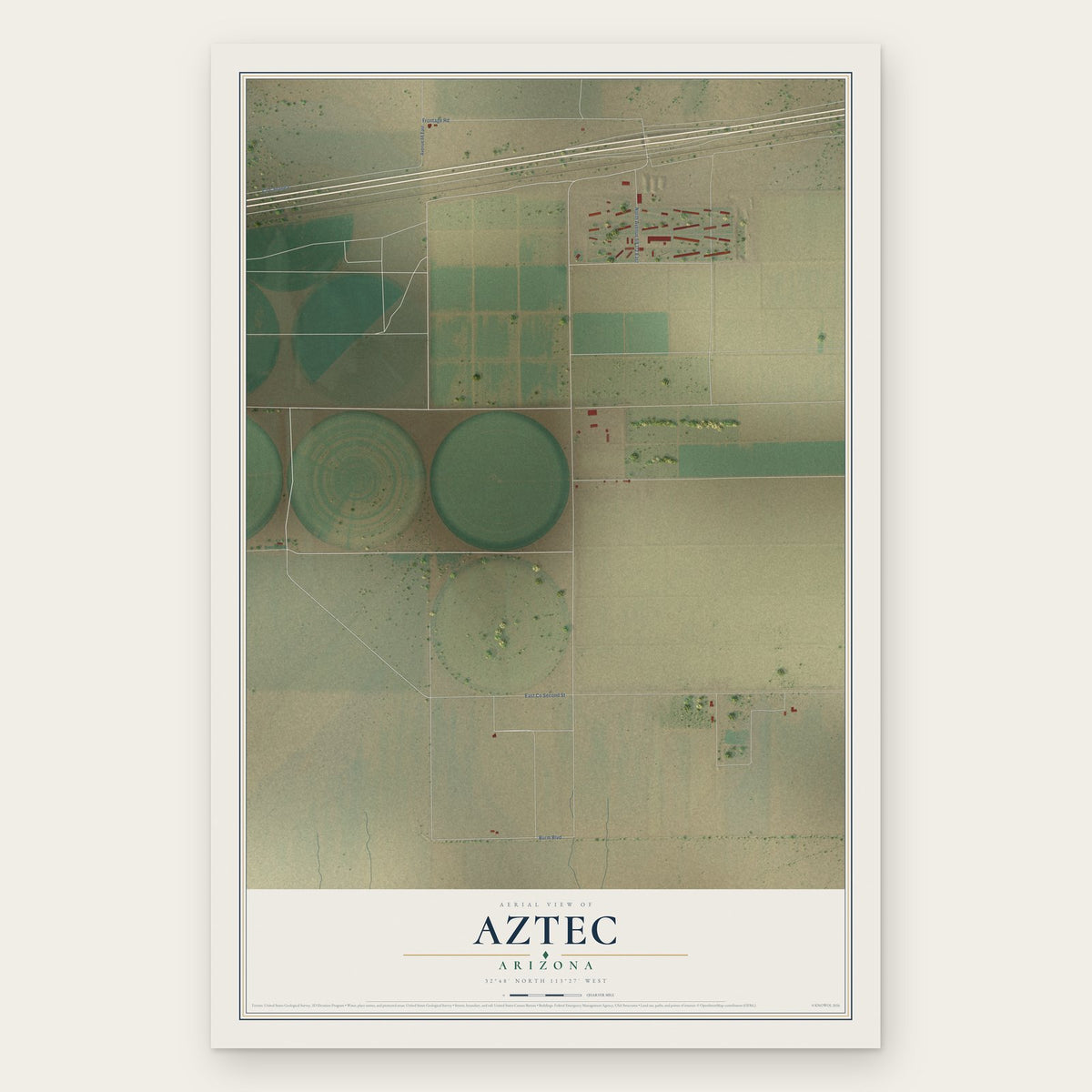 Aztec, Arizona map print, the full design