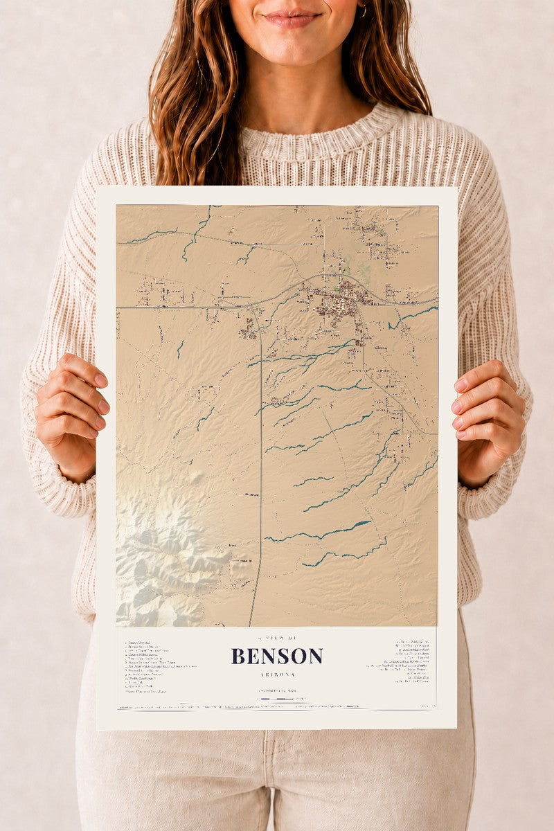 Benson, Arizona map print, 12" x 18", Archival Matte Print