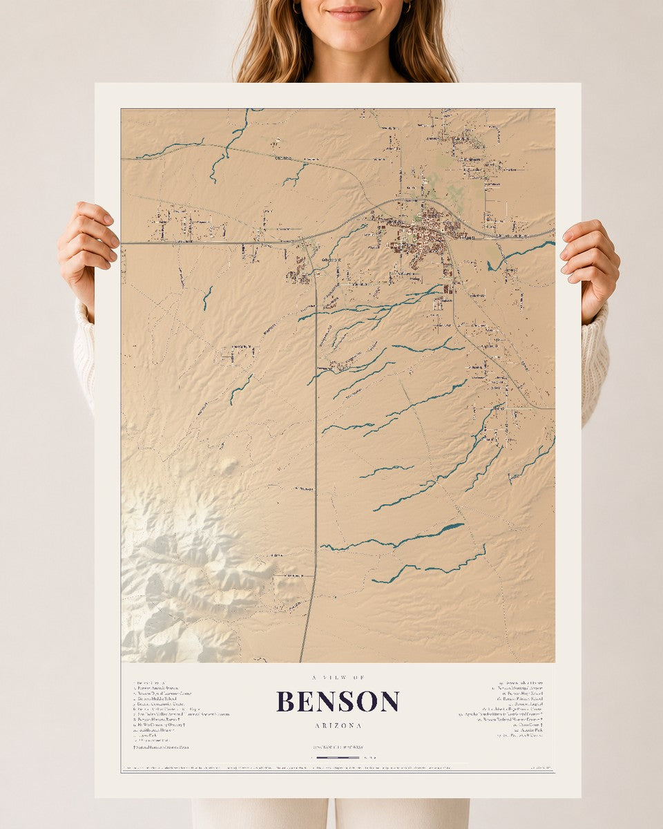 Benson, Arizona map print, 24" x 36", Archival Matte Print