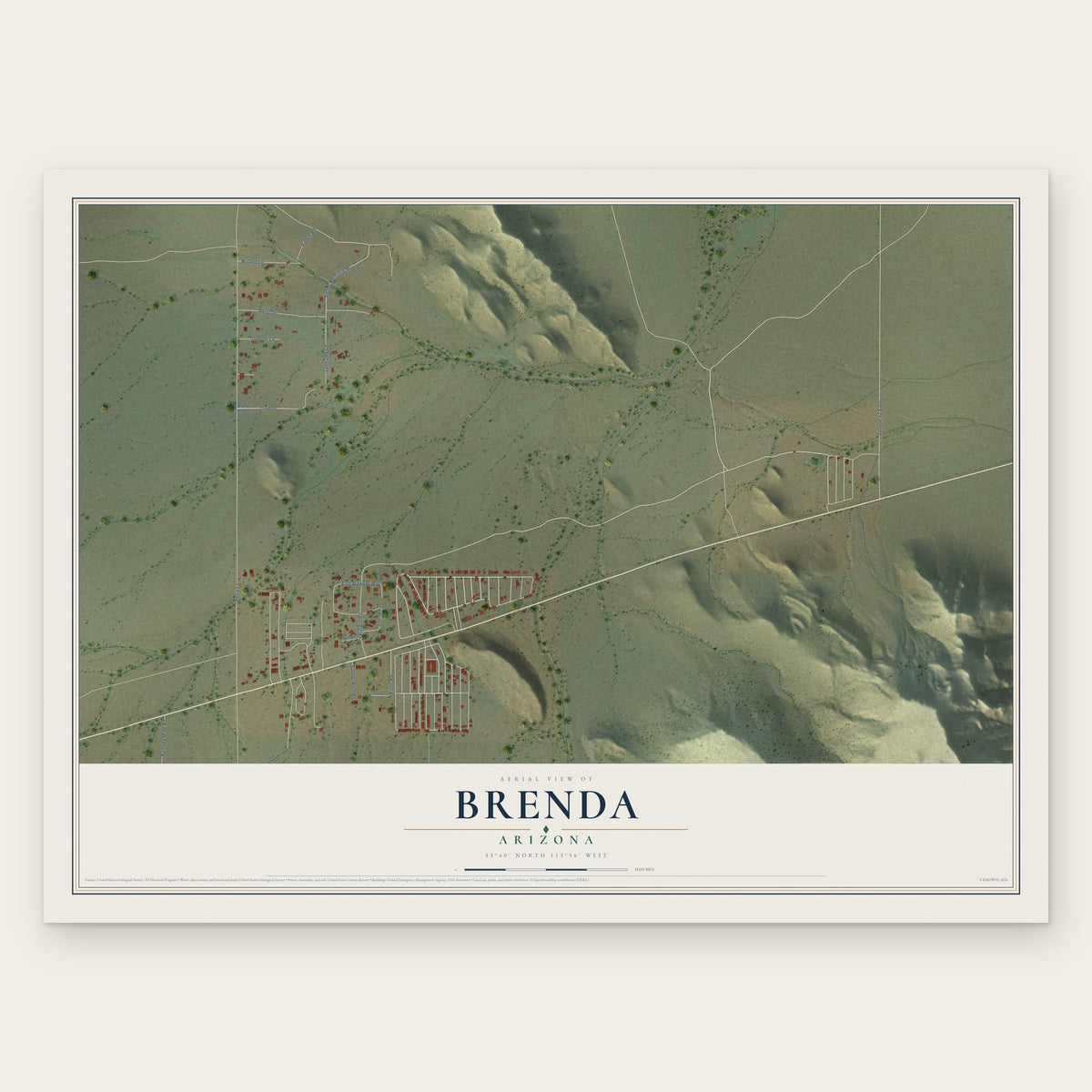 Brenda, Arizona map print, the full design
