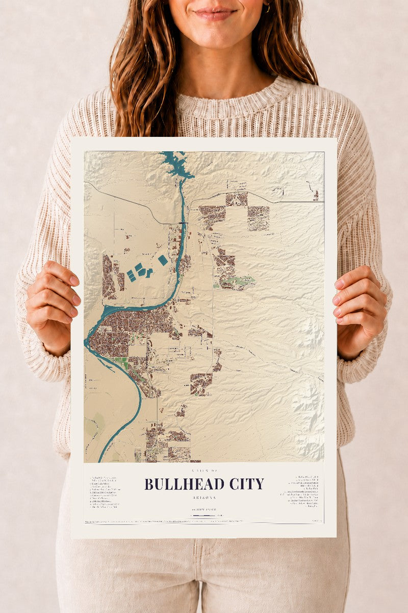 Bullhead City, Arizona map print, 12" x 18", Archival Matte Print