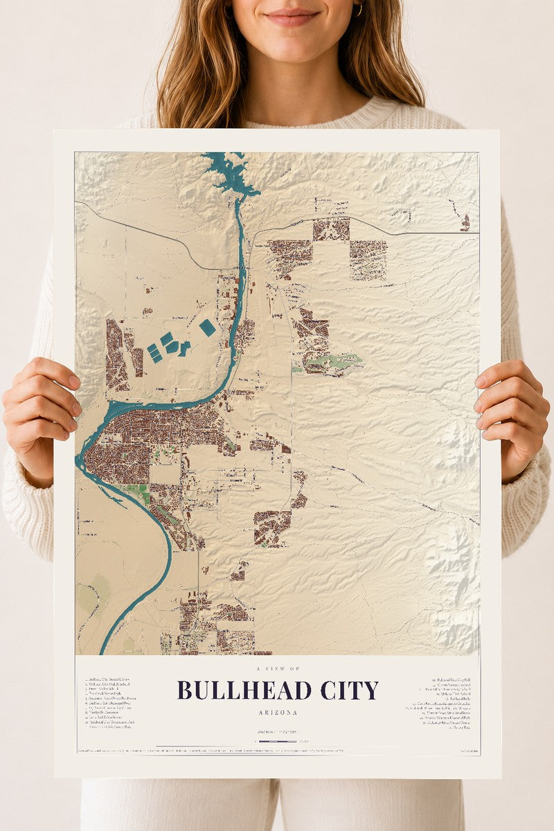 Bullhead City, Arizona map print, 18" x 24", Archival Matte Print