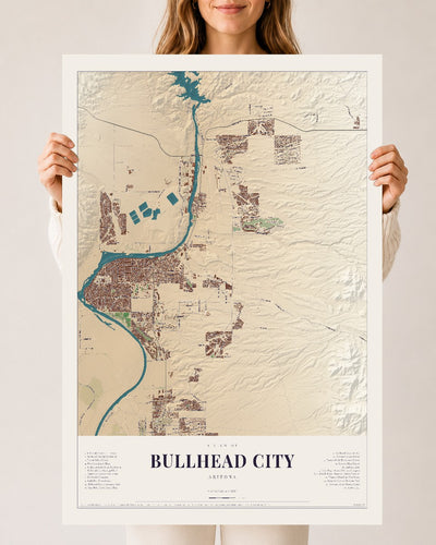 Bullhead City, Arizona map print, 24" x 36", Archival Matte Print