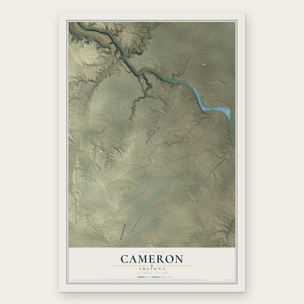 Cameron, Arizona map print, the full design