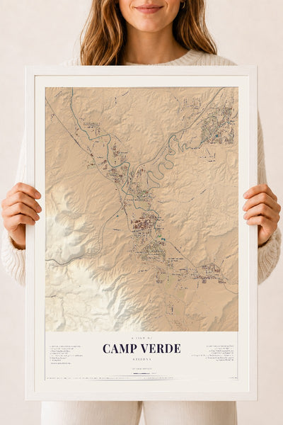 Camp Verde, Arizona map print, 18" x 24", W/ White Ayous Wood Frame