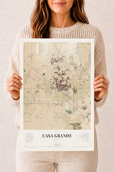 Casa Grande, Arizona map print, 12" x 18", Archival Matte Print