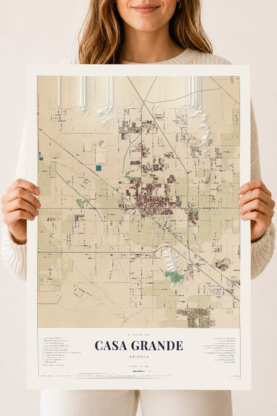 Casa Grande, Arizona map print, 18" x 24", Archival Matte Print