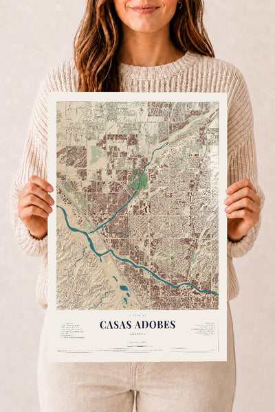 Casas Adobes, Arizona map print, 12" x 18", Archival Matte Print