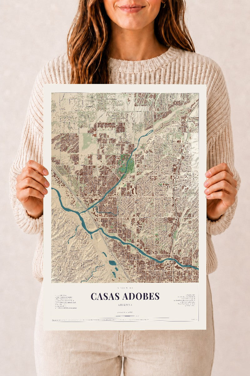 Casas Adobes, Arizona map print, 12" x 18", Archival Matte Print
