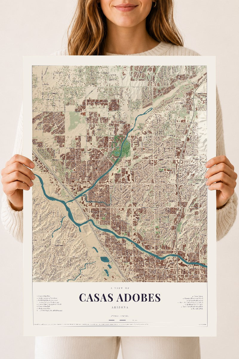 Casas Adobes, Arizona map print, 18" x 24", Archival Matte Print