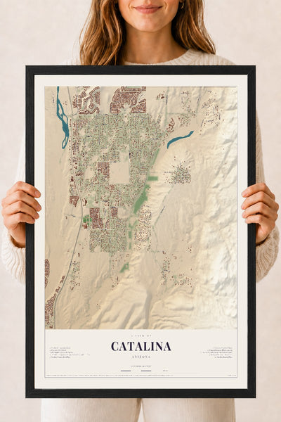 Catalina, Arizona map print, 18" x 24", W/ Black Ayous Wood Frame