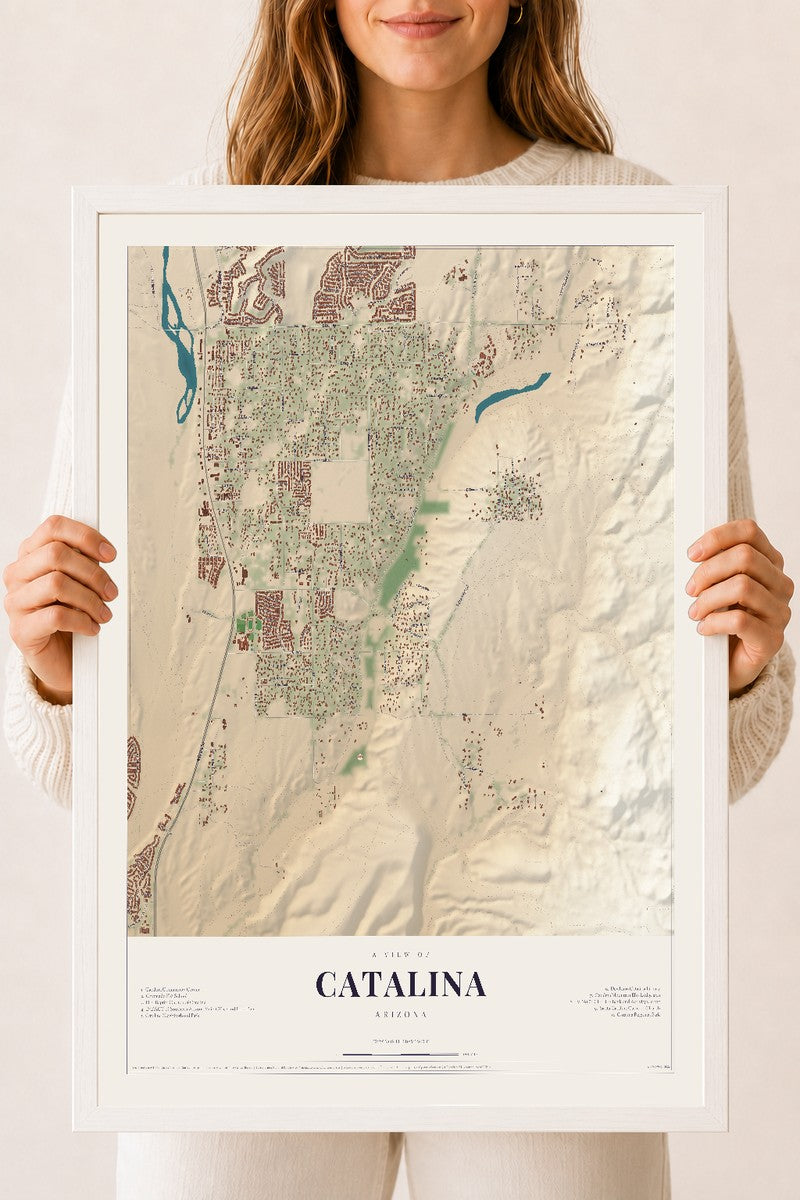 Catalina, Arizona map print, 18" x 24", W/ White Ayous Wood Frame
