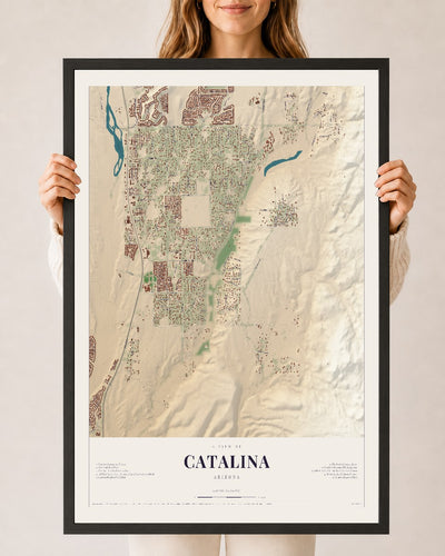 Catalina, Arizona map print, 24" x 36", W/ Black Ayous Wood Frame