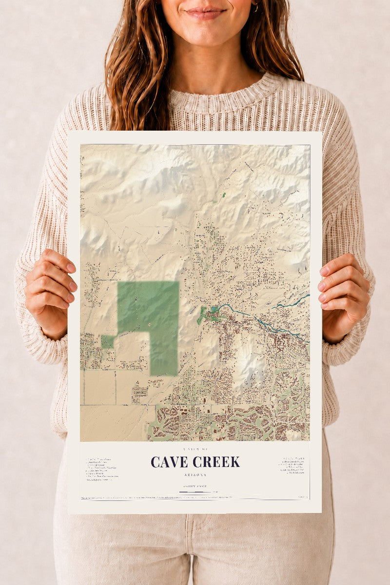 Cave Creek, Arizona map print, 12" x 18", Archival Matte Print