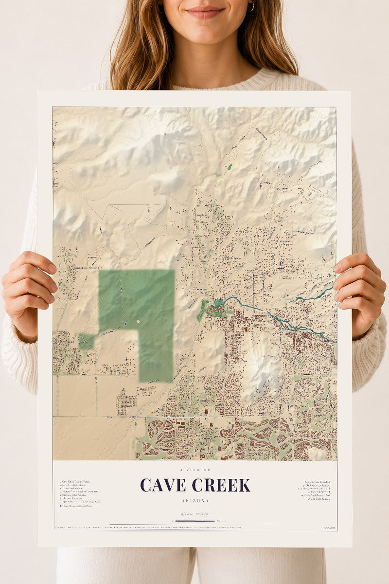 Cave Creek, Arizona map print, 18" x 24", Archival Matte Print