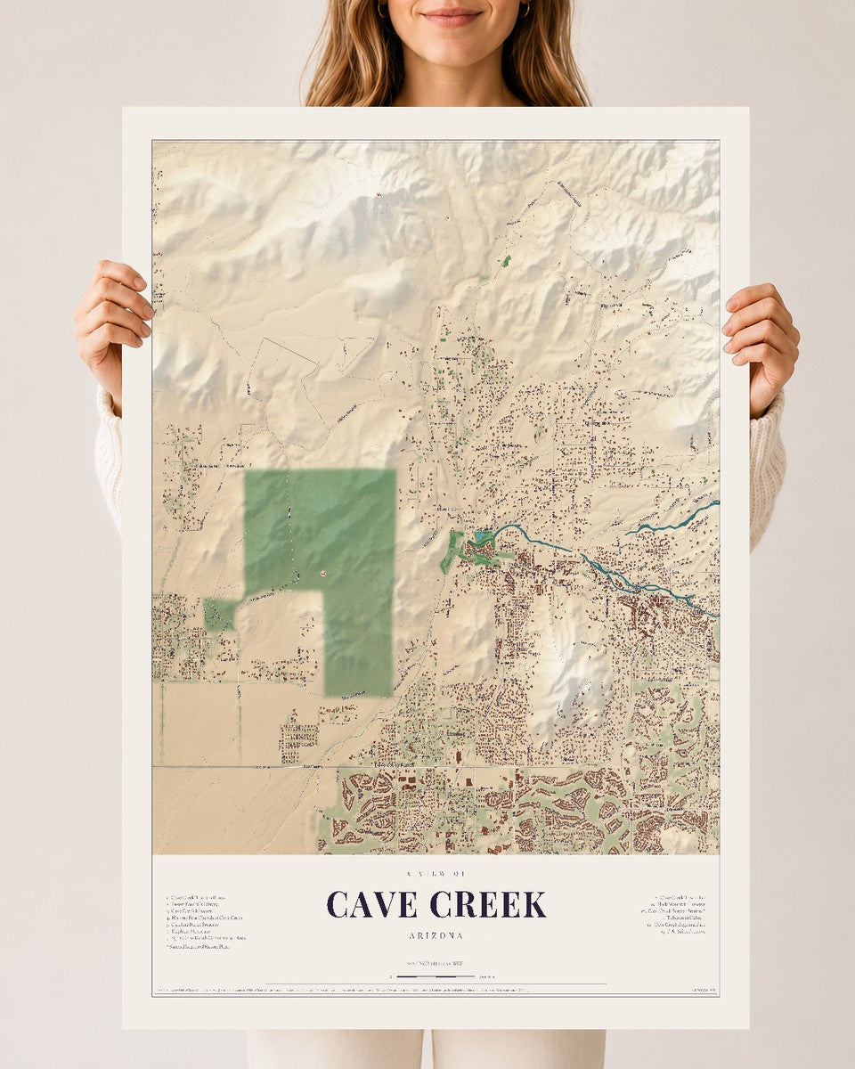 Cave Creek, Arizona map print, 24" x 36", Archival Matte Print