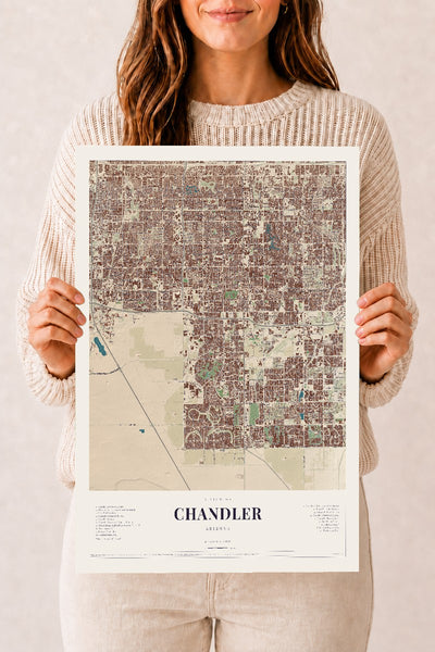 Chandler, Arizona map print, 12" x 18", Archival Matte Print
