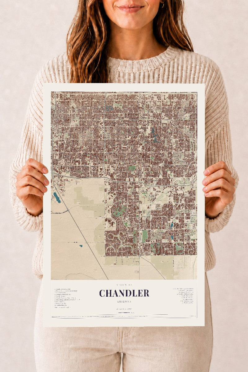 Chandler, Arizona map print, 12" x 18", Archival Matte Print