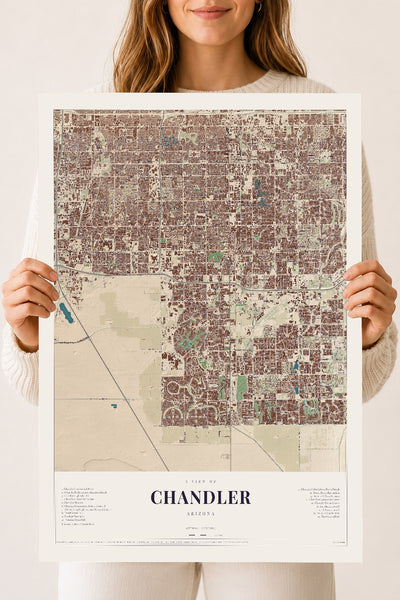 Chandler, Arizona map print, 18" x 24", Archival Matte Print