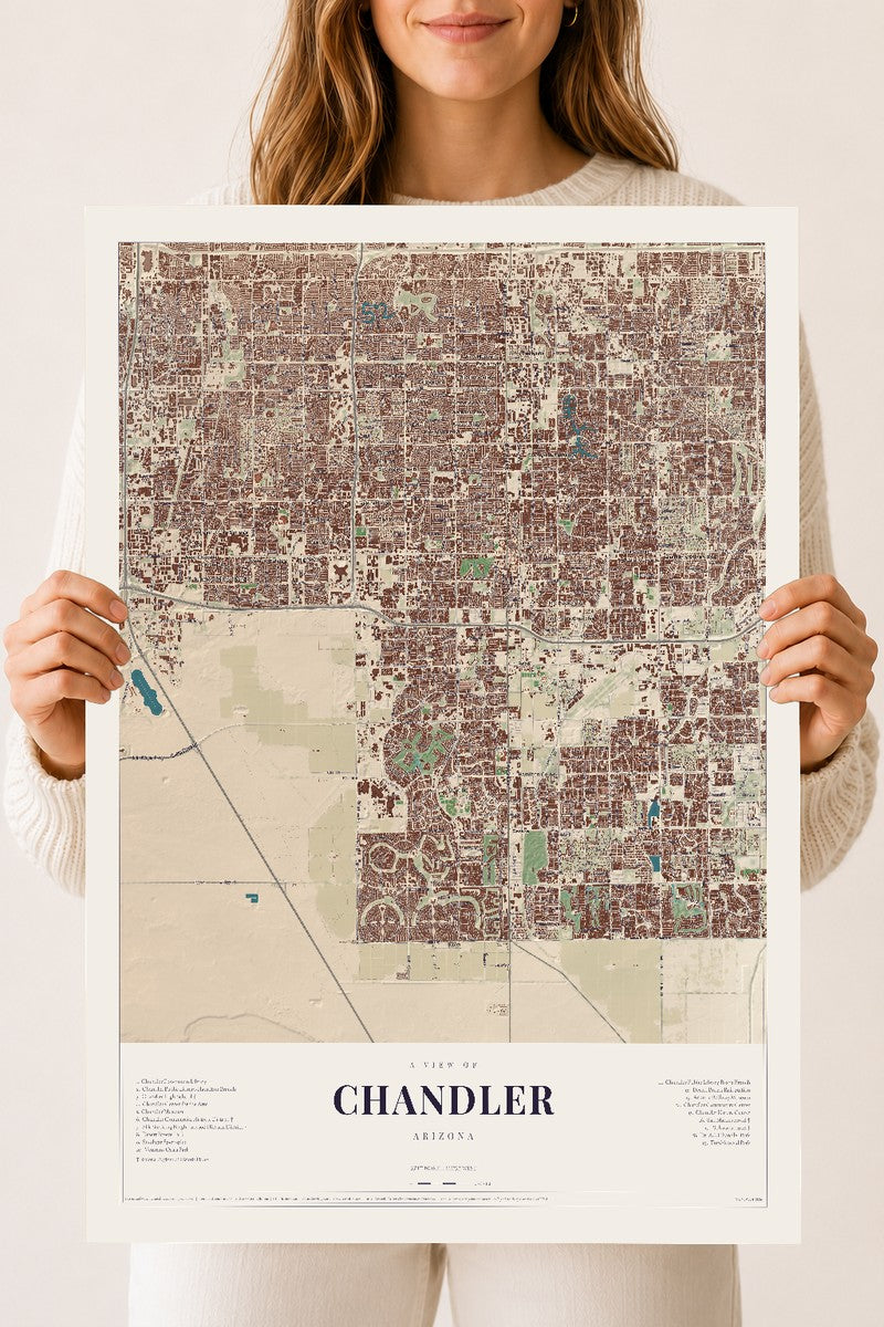 Chandler, Arizona map print, 18" x 24", Archival Matte Print