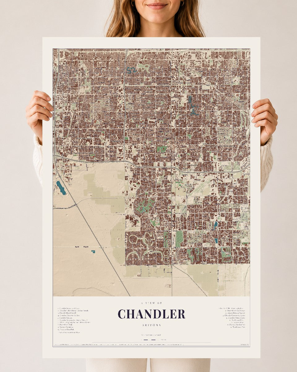 Chandler, Arizona map print, 24" x 36", Archival Matte Print