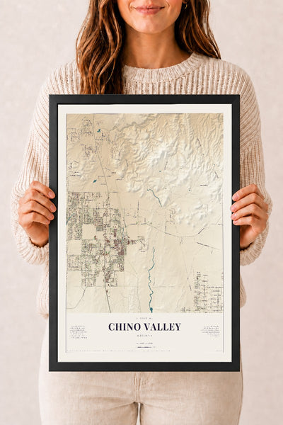Chino Valley, Arizona map print, 12" x 18", W/ Black Ayous Wood Frame