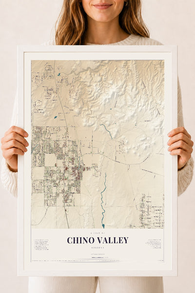 Chino Valley, Arizona map print, 18" x 24", W/ White Ayous Wood Frame