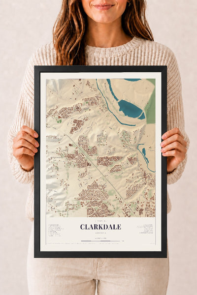 Clarkdale, Arizona map print, 12" x 18", W/ Black Ayous Wood Frame