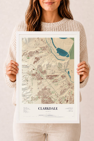 Clarkdale, Arizona map print, 12" x 18", W/ White Ayous Wood Frame