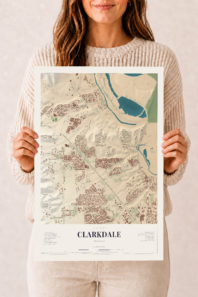 Clarkdale, Arizona map print, 12" x 18", Archival Matte Print