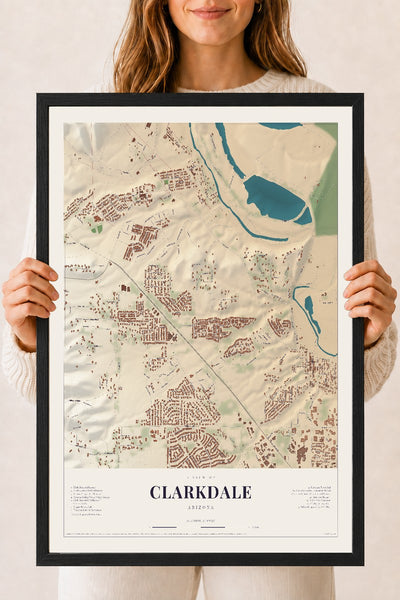 Clarkdale, Arizona map print, 18" x 24", W/ Black Ayous Wood Frame
