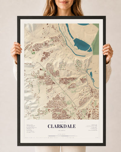 Clarkdale, Arizona map print, 24" x 36", W/ Black Ayous Wood Frame