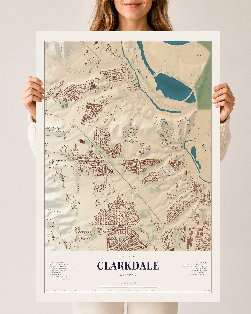 Clarkdale, Arizona map print, 24" x 36", Archival Matte Print
