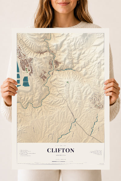 Clifton, Arizona map print, 18" x 24", Archival Matte Print
