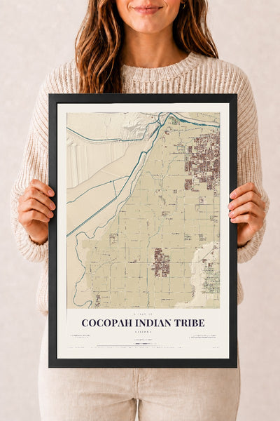Cocopah Indian Tribe, Arizona map print, 12" x 18", W/ Black Ayous Wood Frame