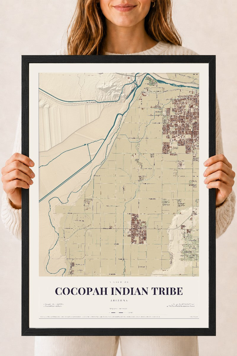 Cocopah Indian Tribe, Arizona map print, 18" x 24", W/ Black Ayous Wood Frame