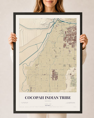 Cocopah Indian Tribe, Arizona map print, 24" x 36", W/ Black Ayous Wood Frame