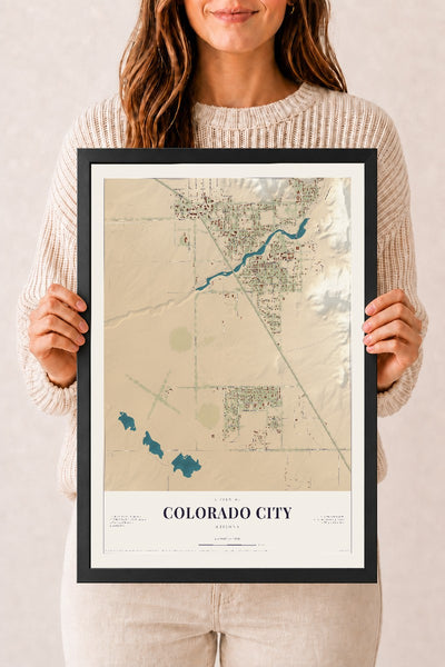 Colorado City, Arizona map print, 12" x 18", W/ Black Ayous Wood Frame