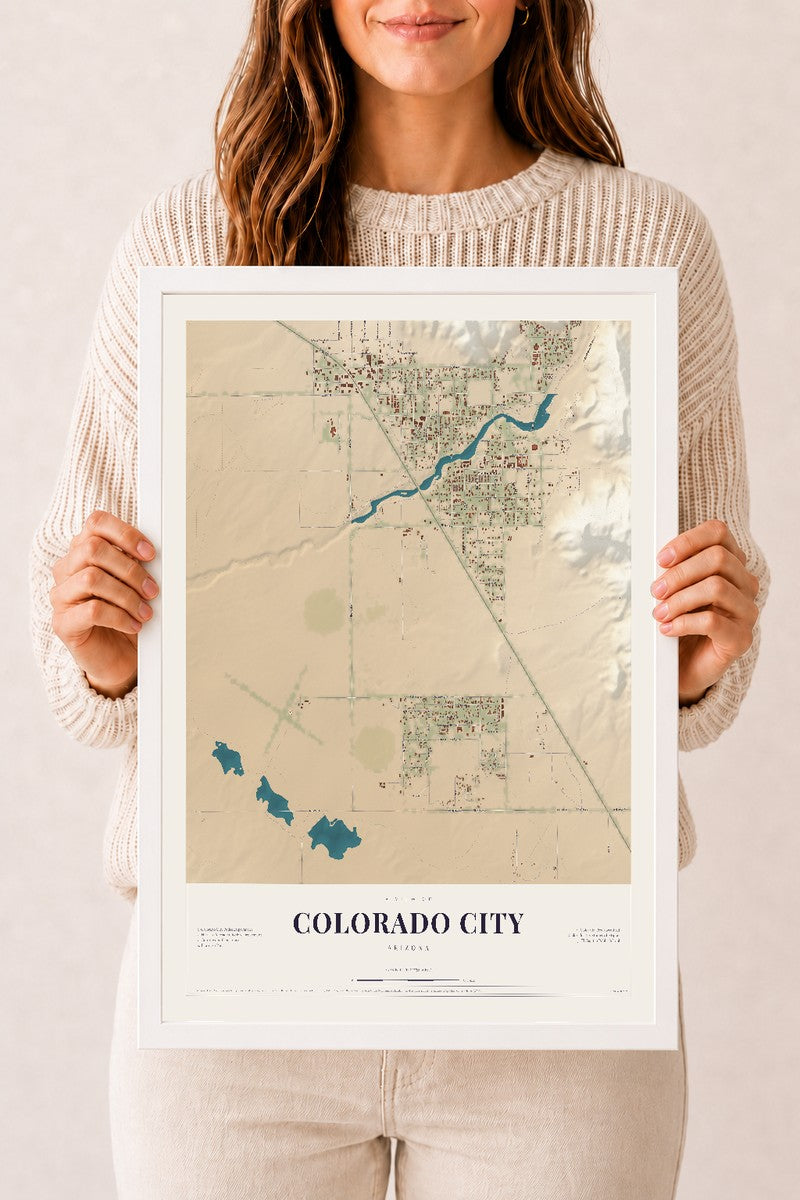 Colorado City, Arizona map print, 12" x 18", W/ White Ayous Wood Frame