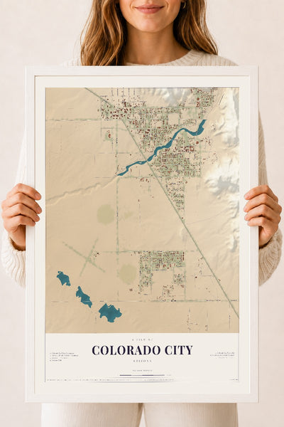Colorado City, Arizona map print, 18" x 24", W/ White Ayous Wood Frame