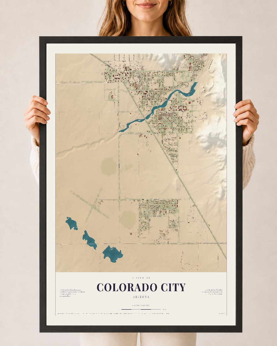 Colorado City, Arizona map print, 24" x 36", W/ Black Ayous Wood Frame