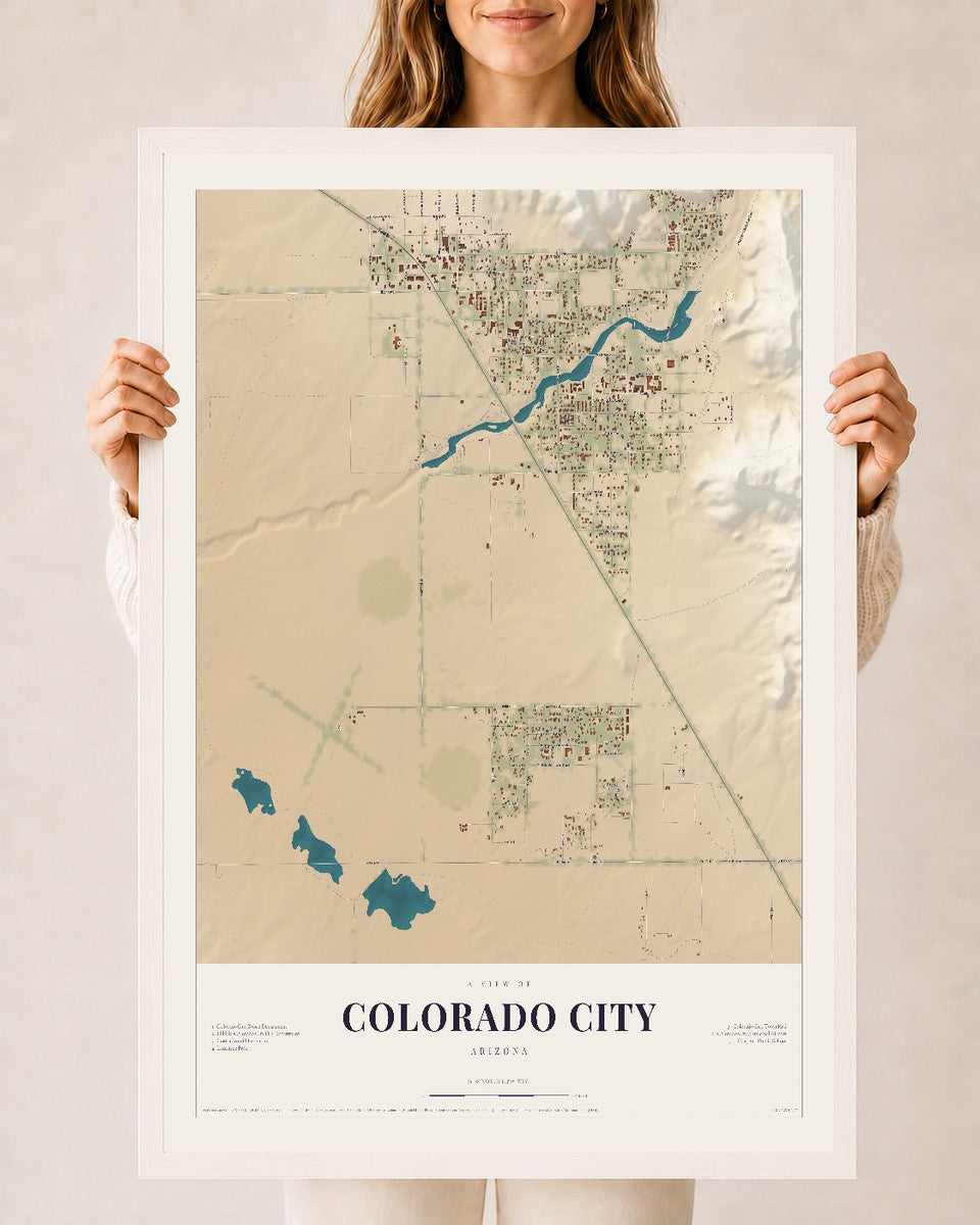 Colorado City, Arizona map print, 24" x 36", W/ White Ayous Wood Frame