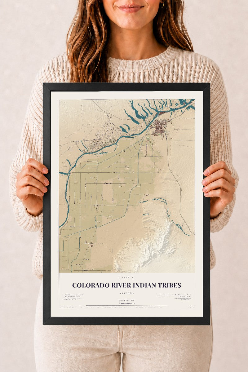 Colorado River Indian Tribes, Arizona map print, 12" x 18", W/ Black Ayous Wood Frame
