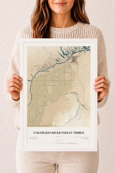 Colorado River Indian Tribes, Arizona map print, 12" x 18", W/ White Ayous Wood Frame
