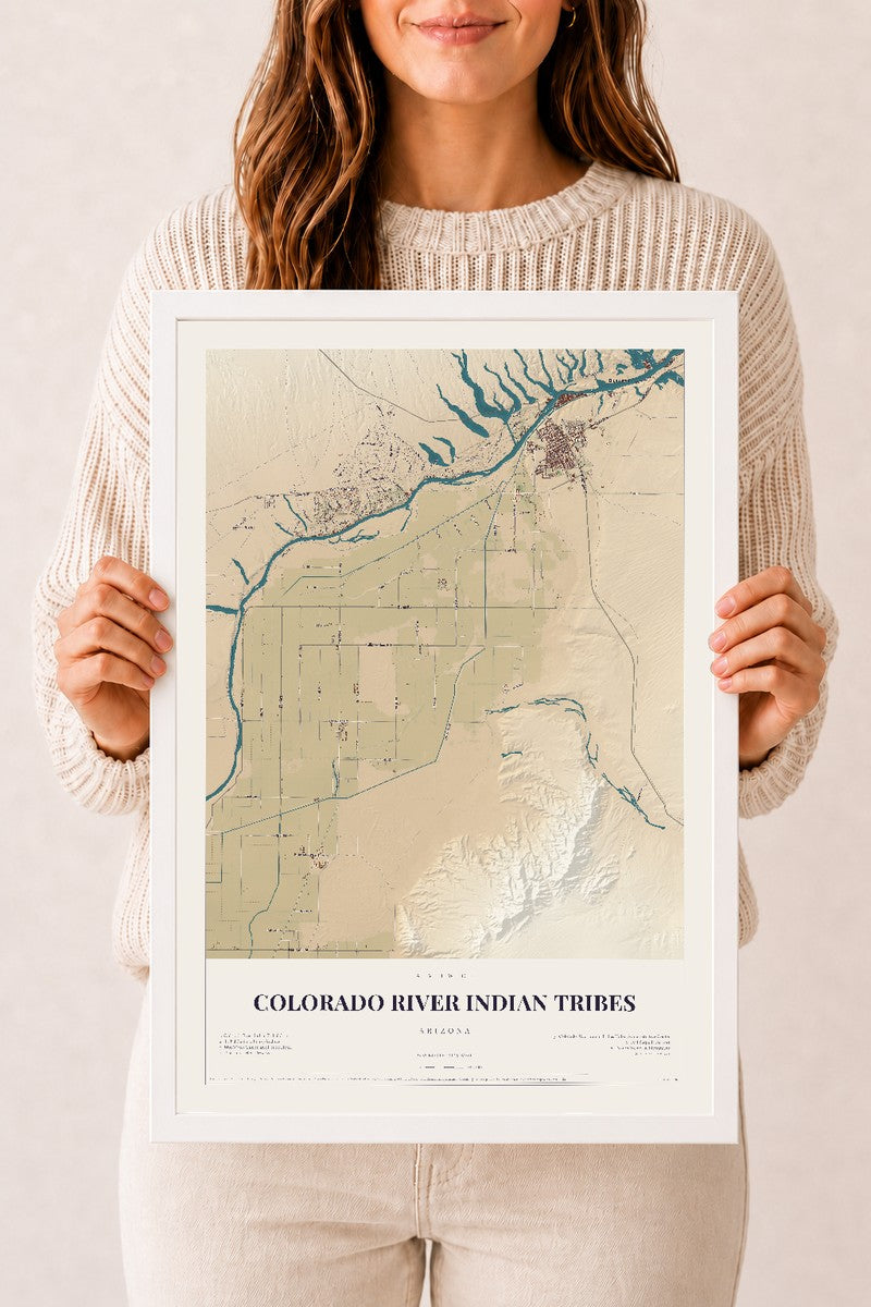 Colorado River Indian Tribes, Arizona map print, 12" x 18", W/ White Ayous Wood Frame