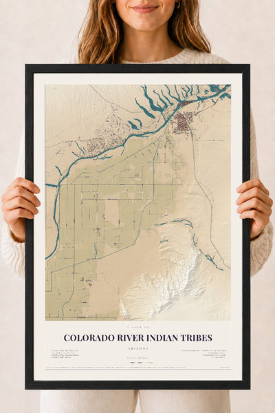Colorado River Indian Tribes, Arizona map print, 18" x 24", W/ Black Ayous Wood Frame
