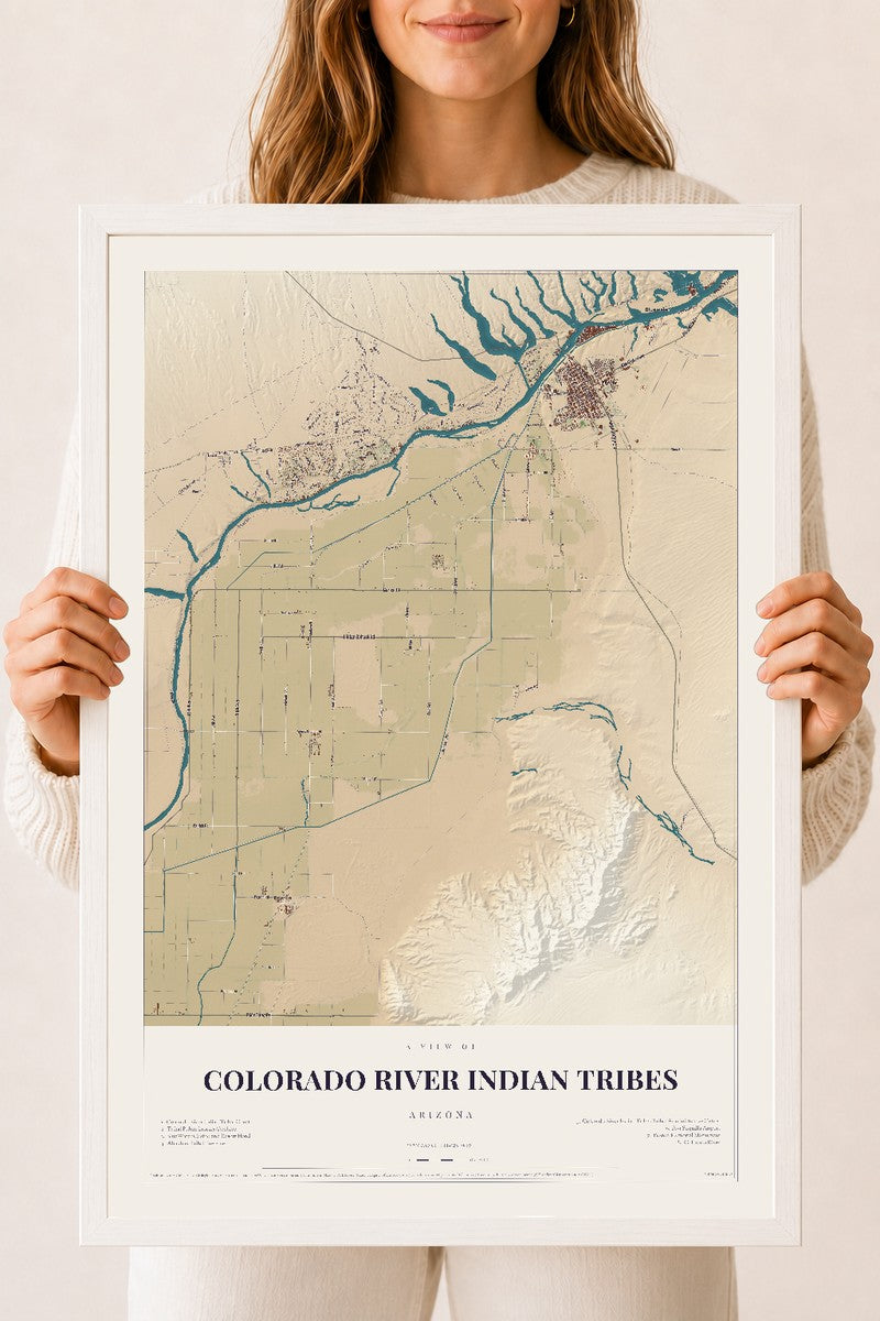 Colorado River Indian Tribes, Arizona map print, 18" x 24", W/ White Ayous Wood Frame